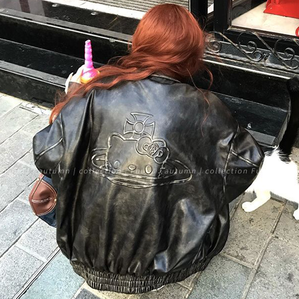 Y2K Cartoon Pu Leather Jacket  - Model Kit Varnish recension och pris