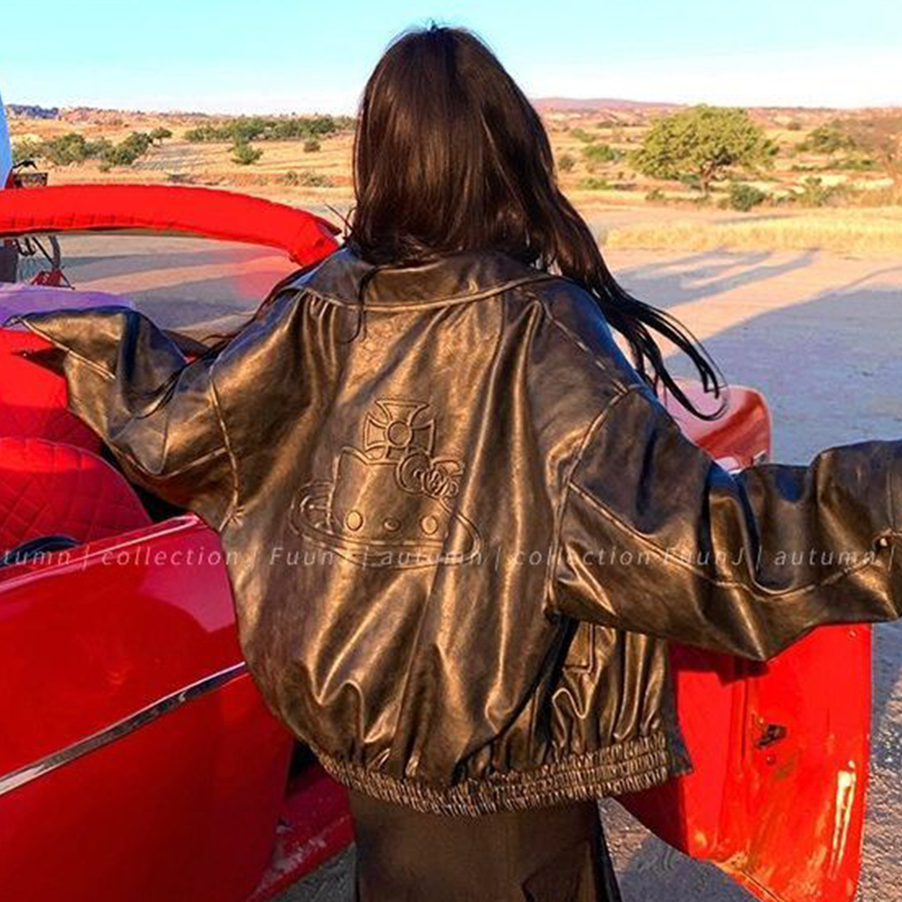 Y2K Cartoon Pu Leather Jacket  - Model Kit Varnish recension och pris
