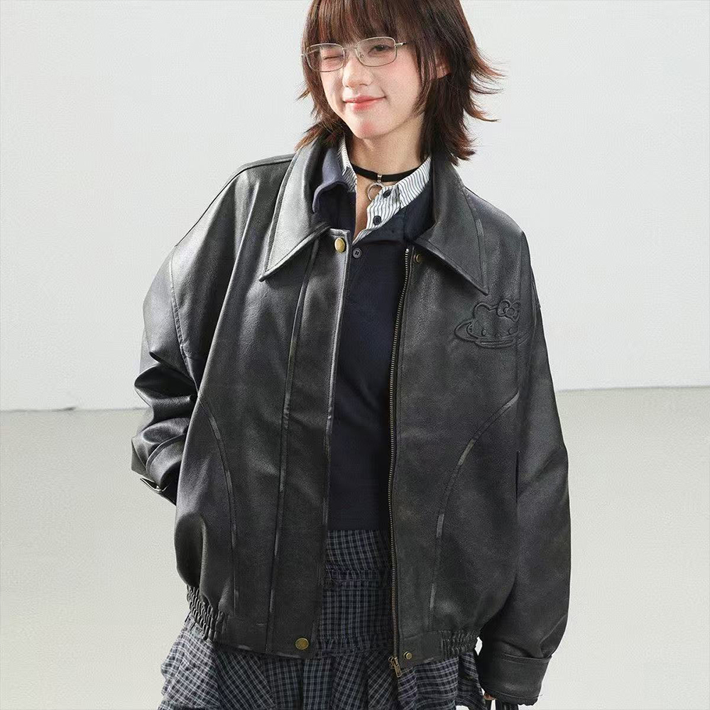 Y2K Cartoon Pu Leather Jacket  - Model Kit Varnish recension och pris